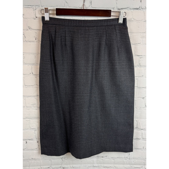 ANN TAYLOR STUDIO vintage 100% wool check classic pencil straight skirt size 8 - Picture 1 of 7